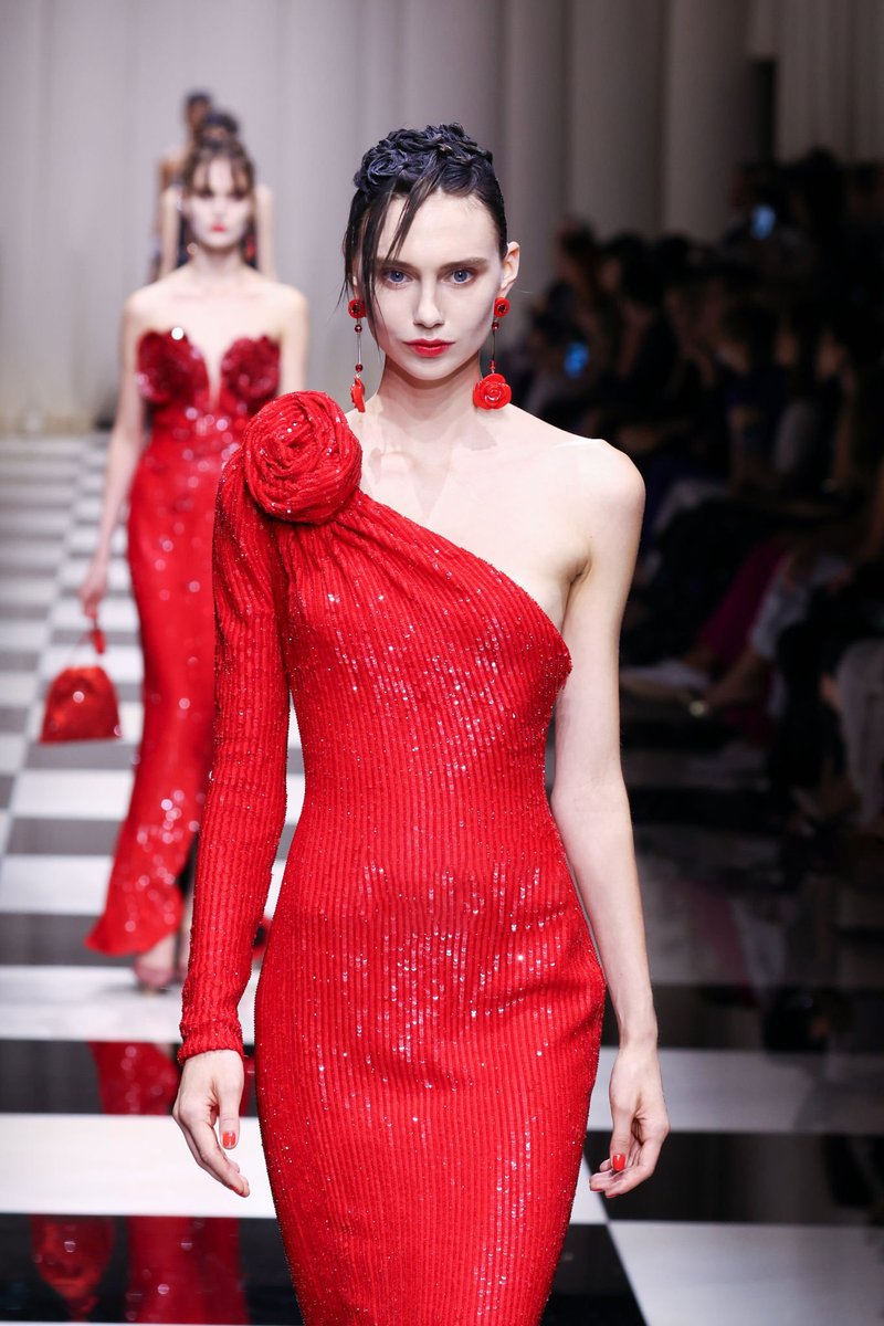 One Shoulder Sequin Red Gown H6043
