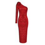 One Shoulder Sequin Red Gown H6043