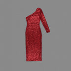One Shoulder Sequin Red Gown H6043