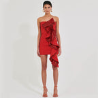 One Shoulder Sequin Ruffle Mini Dress H6665