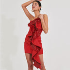 One Shoulder Sequin Ruffle Mini Dress H6665