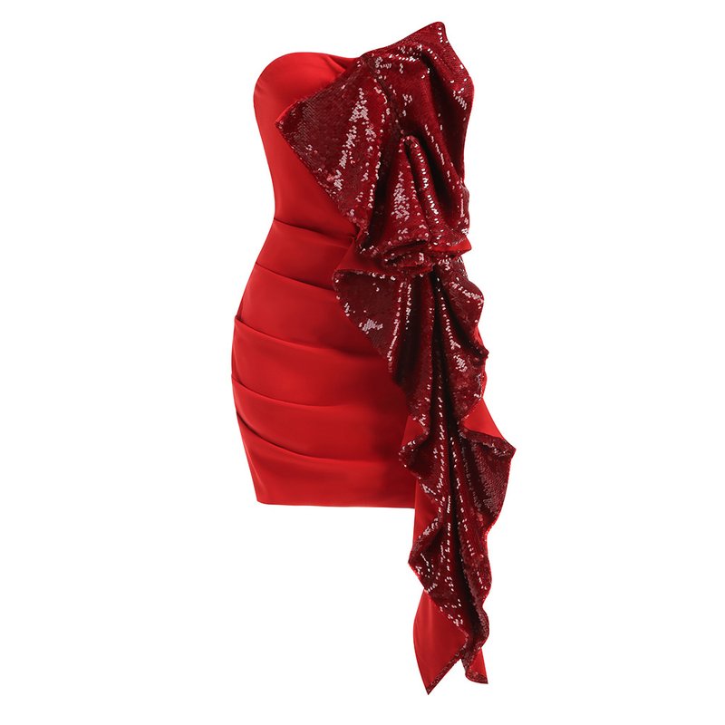 One Shoulder Sequin Ruffle Mini Dress H6665