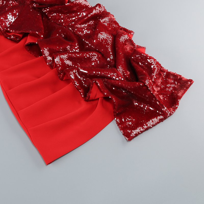 One Shoulder Sequin Ruffle Mini Dress H6665