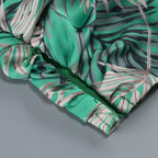 One Shoulder Sleeveless Tropical Leaf Print Ruched Maxi Dress D2609