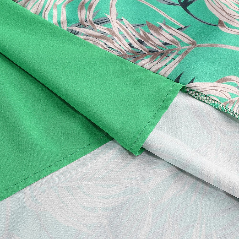 One Shoulder Sleeveless Tropical Leaf Print Ruched Maxi Dress D2609