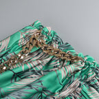 One Shoulder Sleeveless Tropical Leaf Print Ruched Maxi Dress D2609