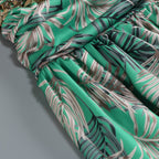 One Shoulder Sleeveless Tropical Leaf Print Ruched Maxi Dress D2609