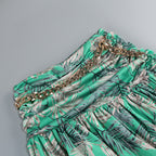 One Shoulder Sleeveless Tropical Leaf Print Ruched Maxi Dress D2609