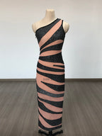One Shoulder Striped Bandage Dress H6278