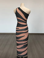 One Shoulder Striped Bandage Dress H6278