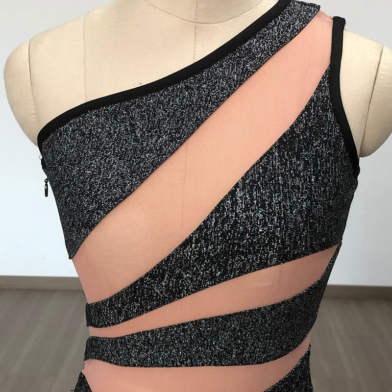 One Shoulder Striped Bandage Dress H6278
