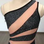 One Shoulder Striped Bandage Dress H6278