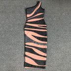 One Shoulder Striped Bandage Dress H6278