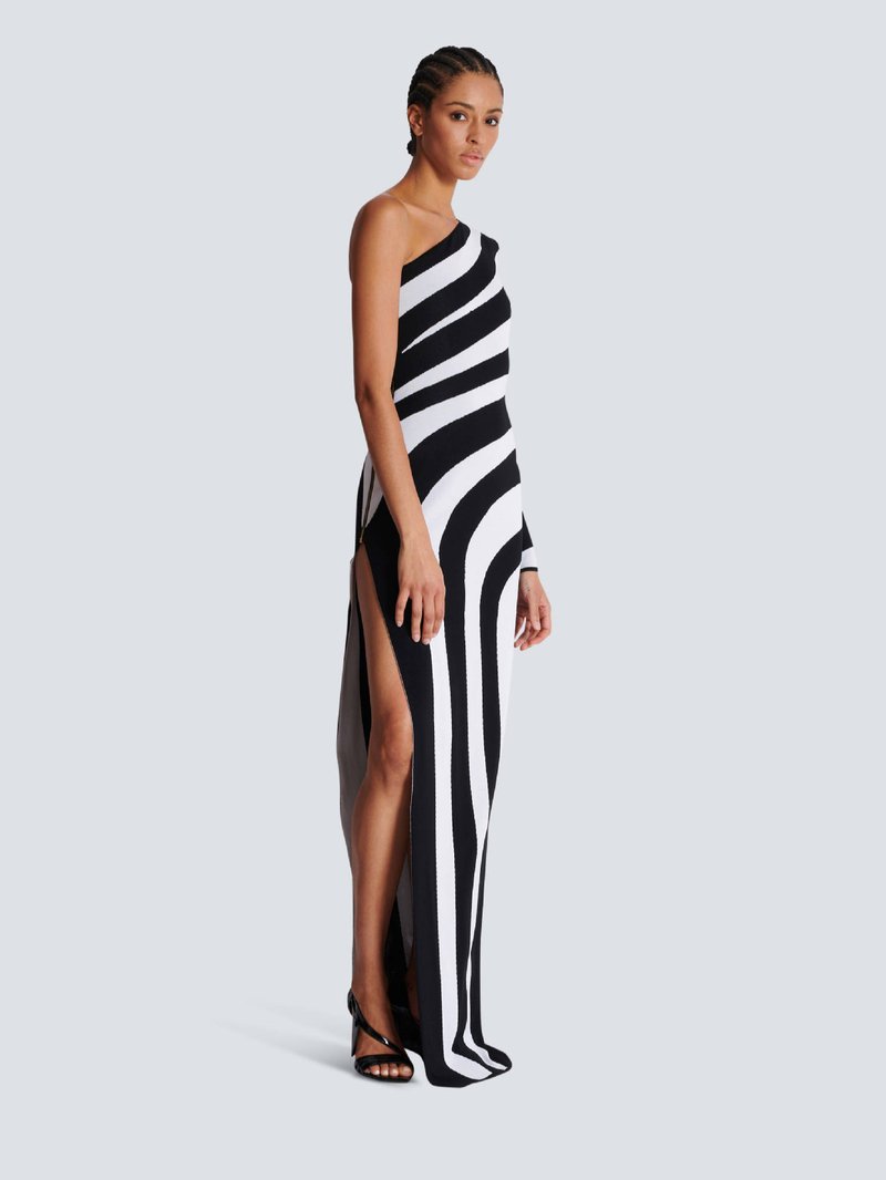 One Shoulder Striped Maxi Dress H6498