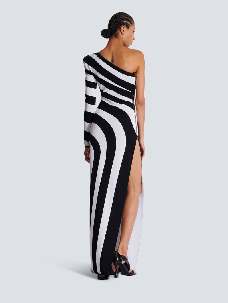 One Shoulder Striped Maxi Dress H6498