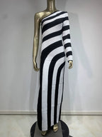 One Shoulder Striped Maxi Dress H6498