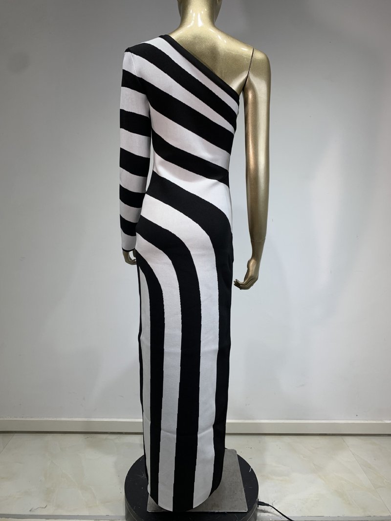 One Shoulder Striped Maxi Dress H6498
