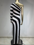 One Shoulder Striped Maxi Dress H6498