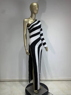 One Shoulder Striped Maxi Dress H6498