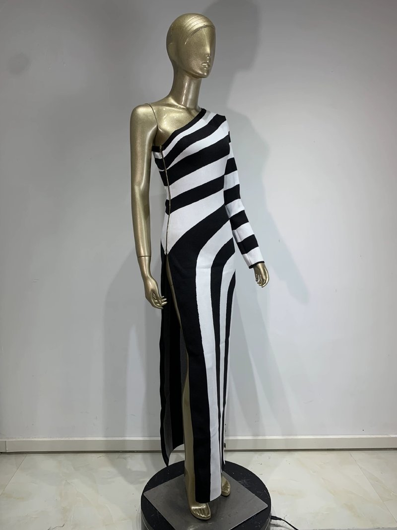 One Shoulder Striped Maxi Dress H6498