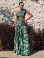 One Shoulder Tropical Print Gown H6835