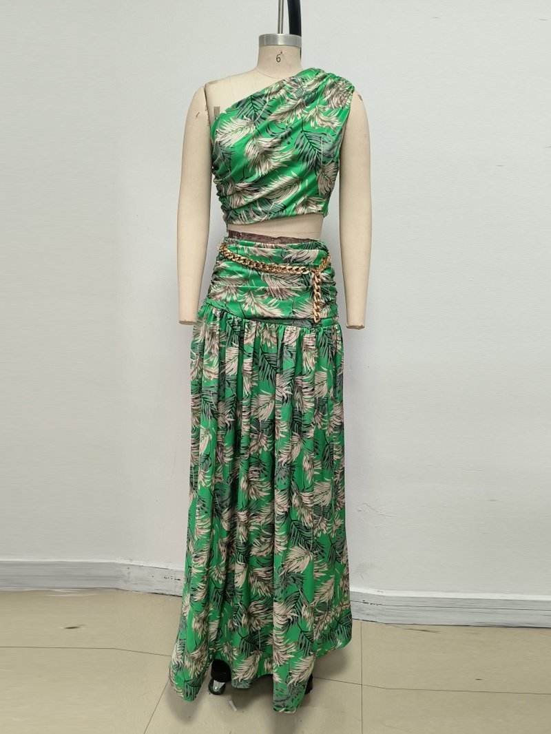 One Shoulder Tropical Print Gown H6835