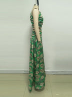 One Shoulder Tropical Print Gown H6835