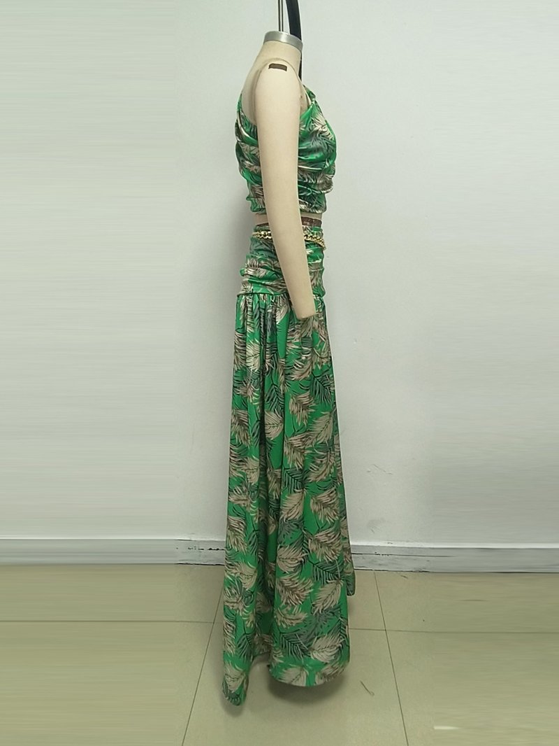 One Shoulder Tropical Print Gown H6835