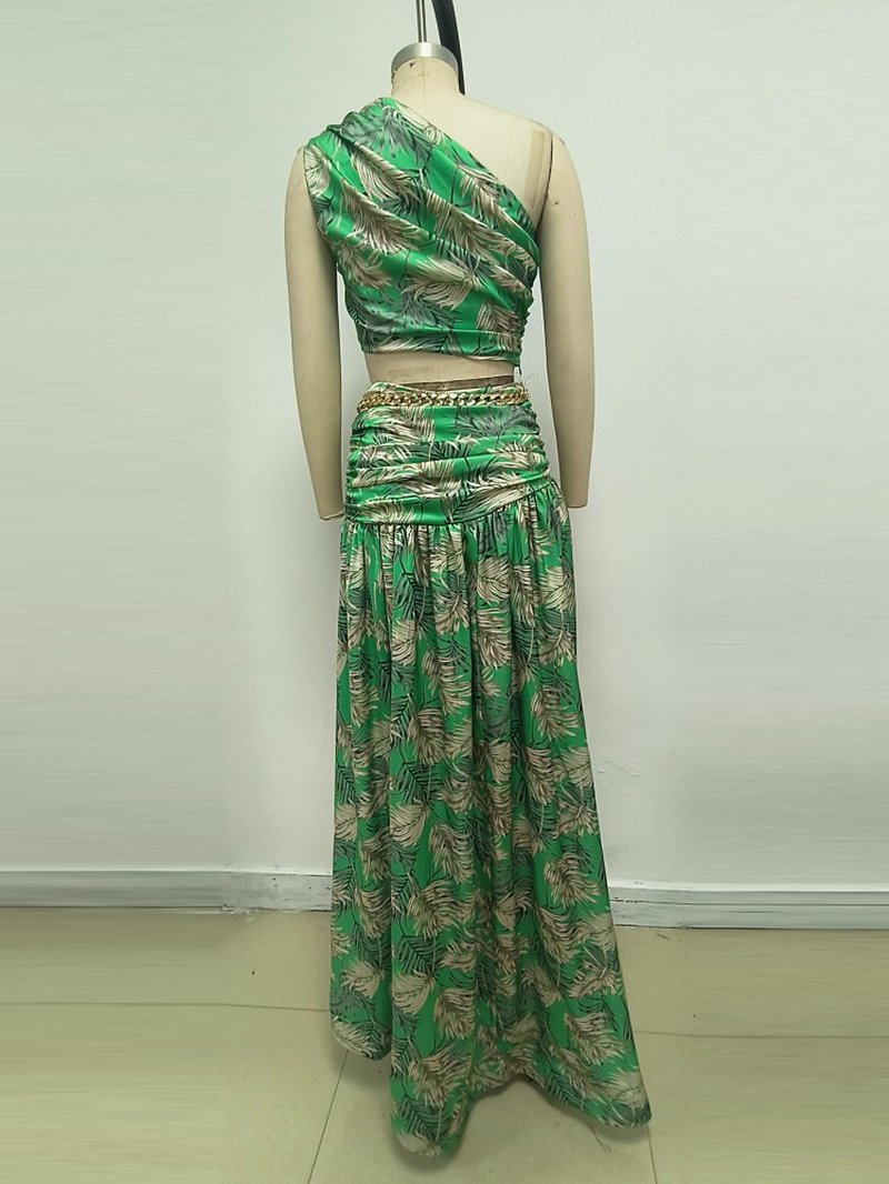 One Shoulder Tropical Print Gown H6835