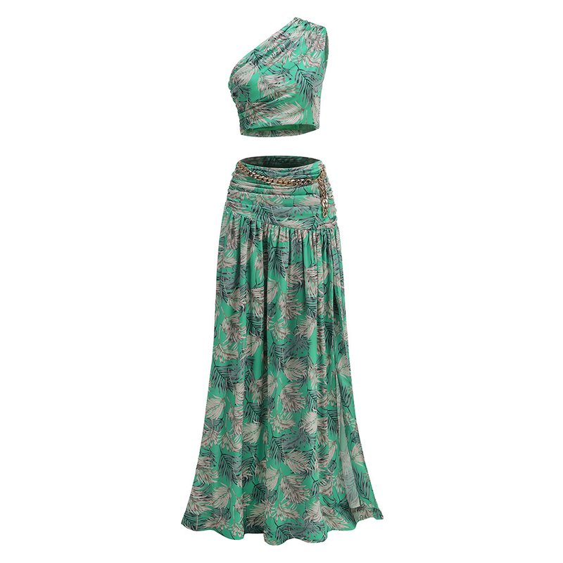 One Shoulder Tropical Print Gown H6835