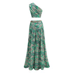 One Shoulder Tropical Print Gown H6835