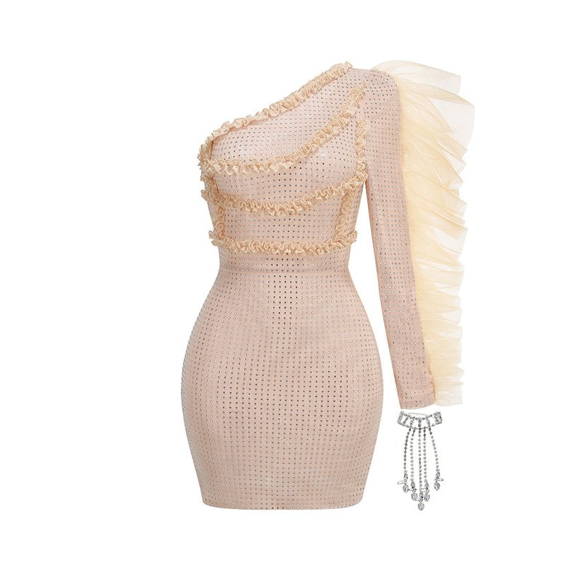 One Shoulder Tulle Ruffle Mini Dress H6258