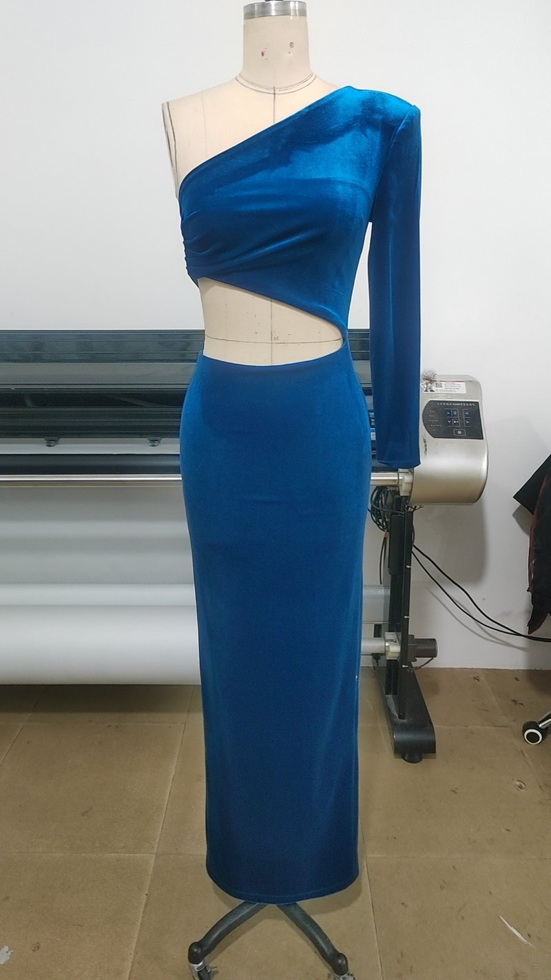 One Shoulder Velvet Cutout Gown H6683