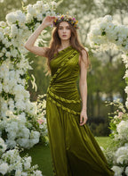 One Shoulder Velvet Grecian Maxi Dress H7112