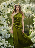 One Shoulder Velvet Grecian Maxi Dress H7112