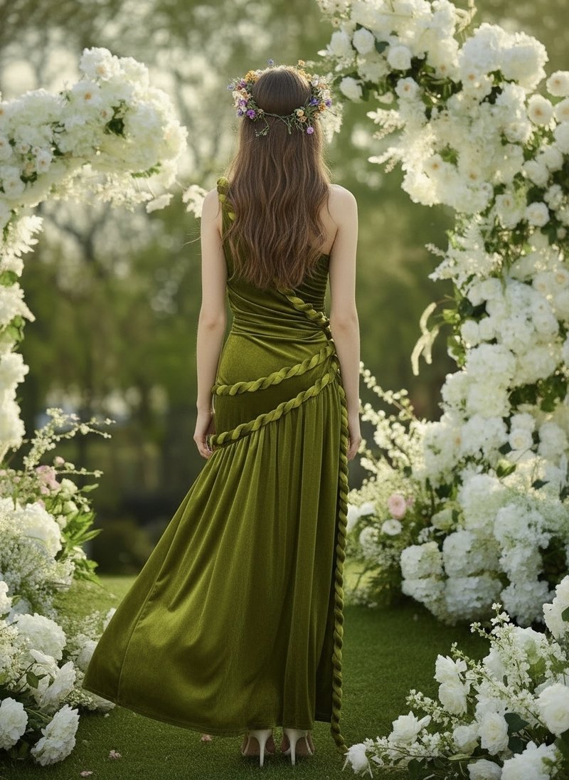 One Shoulder Velvet Grecian Maxi Dress H7112