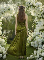 One Shoulder Velvet Grecian Maxi Dress H7112