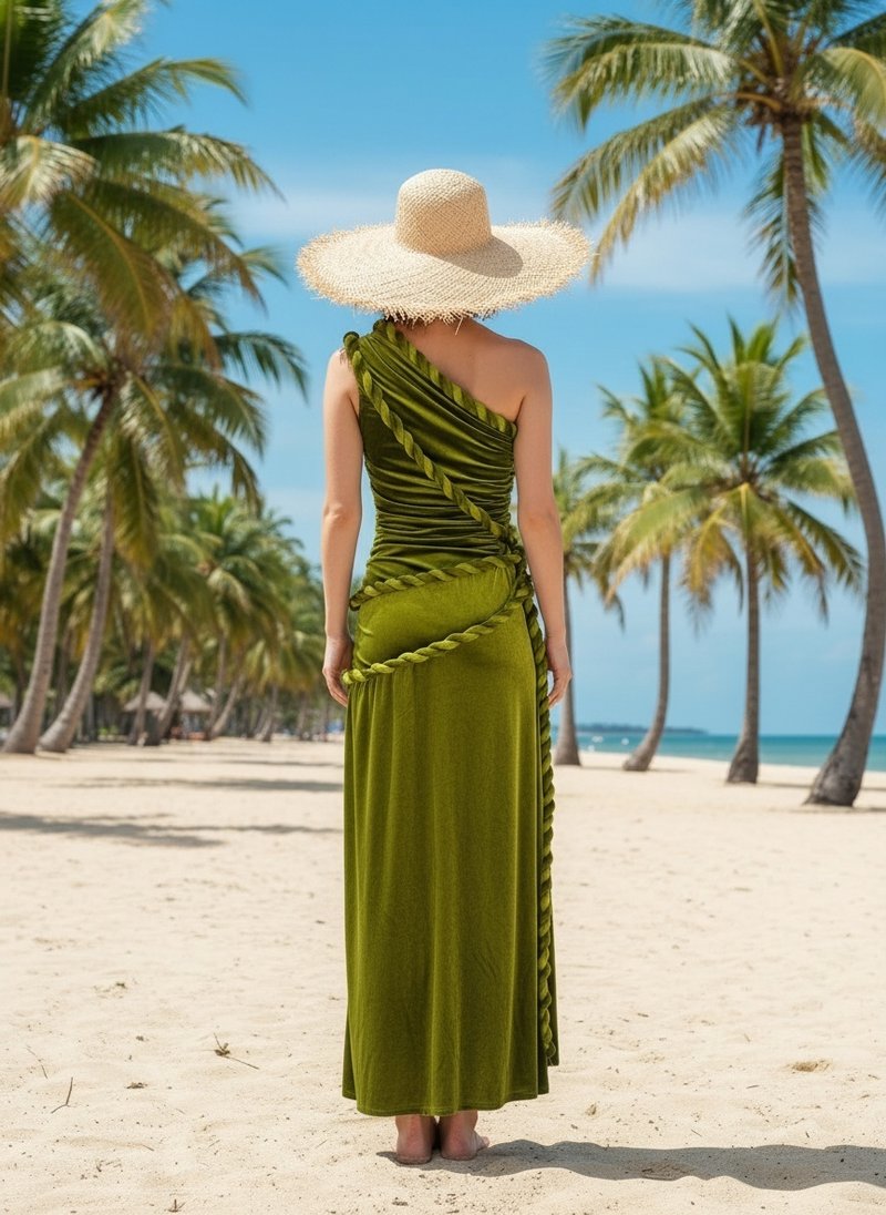One Shoulder Velvet Grecian Maxi Dress H7112