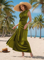 One Shoulder Velvet Grecian Maxi Dress H7112