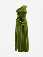 One Shoulder Velvet Grecian Maxi Dress H7112