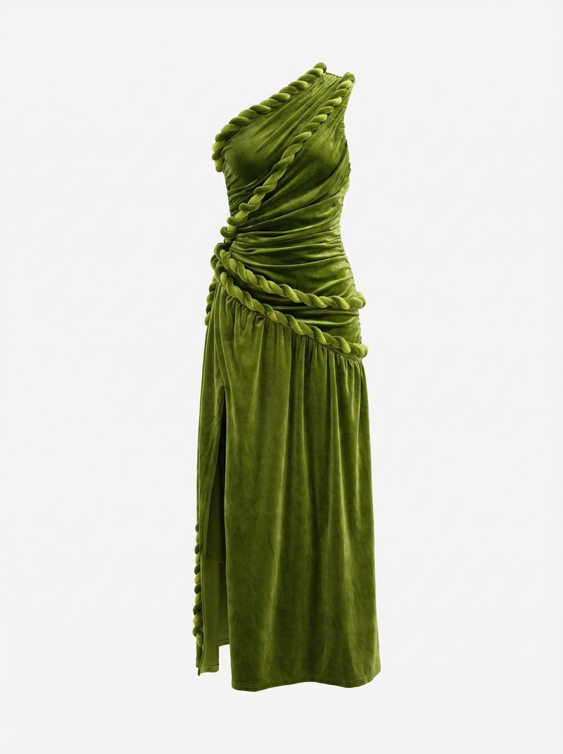 One Shoulder Velvet Grecian Maxi Dress H7112