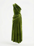 One Shoulder Velvet Grecian Maxi Dress H7112