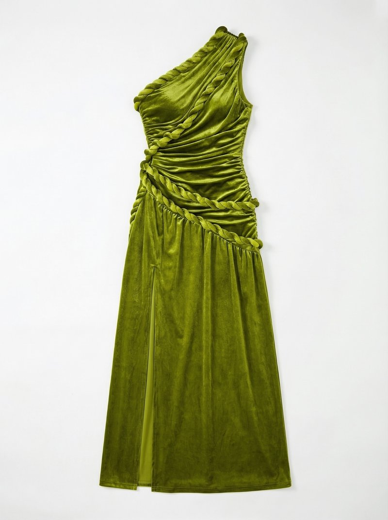 One Shoulder Velvet Grecian Maxi Dress H7112
