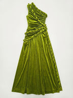 One Shoulder Velvet Grecian Maxi Dress H7112