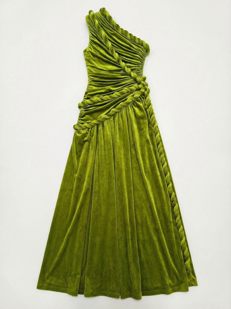 One Shoulder Velvet Grecian Maxi Dress H7112