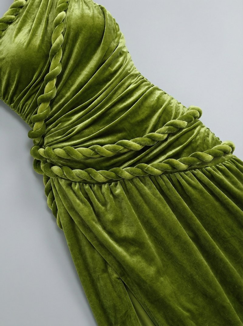 One Shoulder Velvet Grecian Maxi Dress H7112