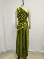 One Shoulder Velvet Grecian Maxi Dress H7112