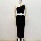 One Shoulder White Rose Bandage Dress H6458