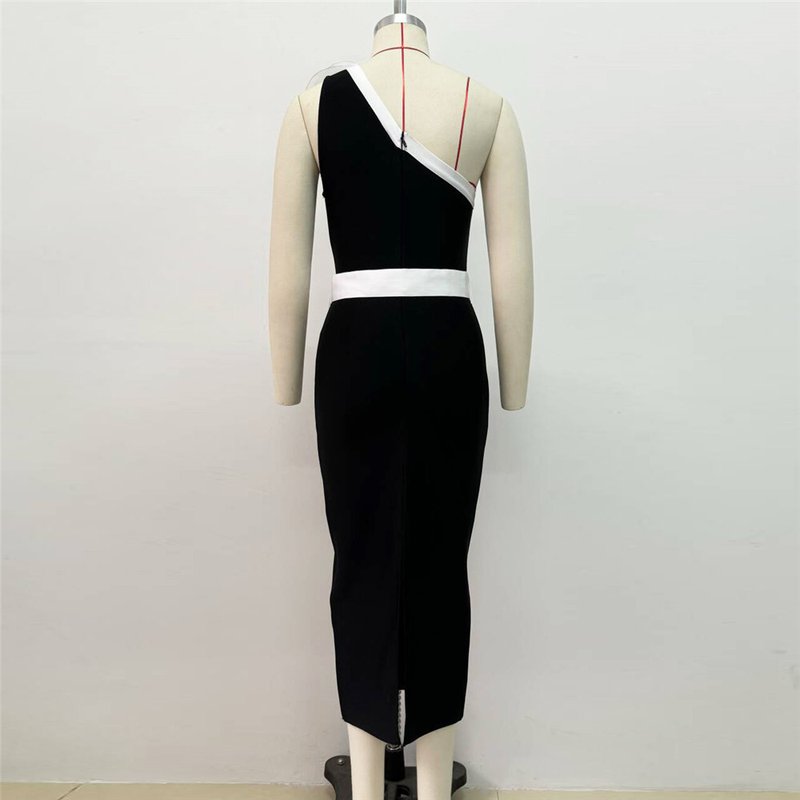 One Shoulder White Rose Bandage Dress H6458