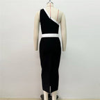 One Shoulder White Rose Bandage Dress H6458